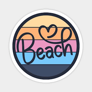 "Beach" Script Tee with Classic Round Sunset Background in Soft Tones Magnet