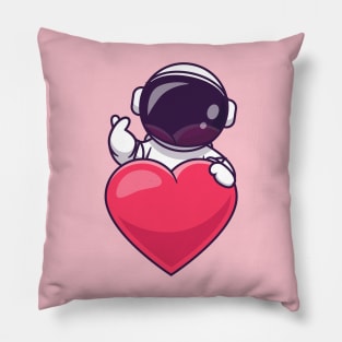 Cute Astronaut With Love Heart Cartoon Pillow