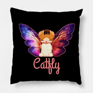 Catfly, cat with butterfly wing Pillow