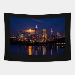 Full Moonrise Over Cleveland Tapestry