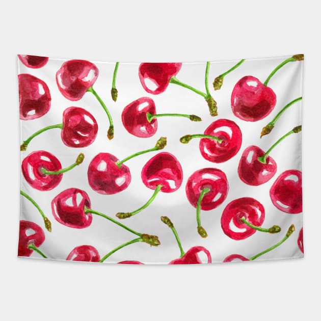 Watercolor cherries pattern Tapestry by katerinamk