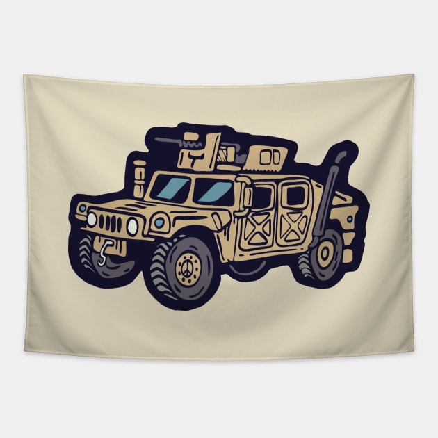 Cartoon Military Armoured Desert Vehicle Tapestry by Cofefe Studio