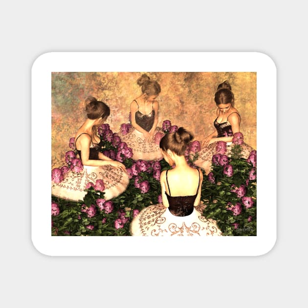 Four ballerinas taking a break among flowers zen, yoga, buddhism Magnet by Fantasyart123