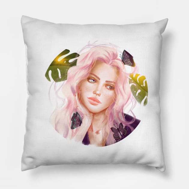 Butterfly girl Pillow by Fatchilart