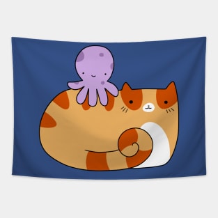 Octopus and Orange Tabby cat Tapestry