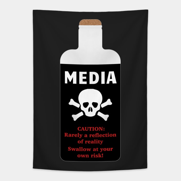 Media May Not Reflect Reality Bottle Of Poison Skull Bones Tapestry by Rosemarie Guieb Designs