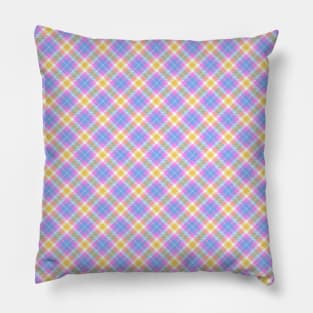 Pink Blue and Yellow Pastel Plaid Pattern Pillow