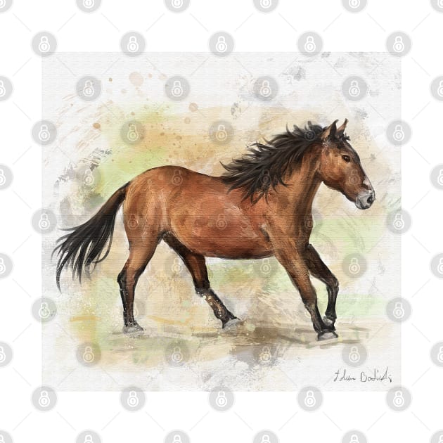 Painting of a Gorgeous Brown Mustang Horse Running by ibadishi