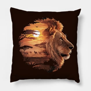 Majestic Lion Profile in the Savannah Pillow