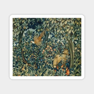 Greenery Forest Animals - Pheasant and Fox Blue Green Floral Magnet