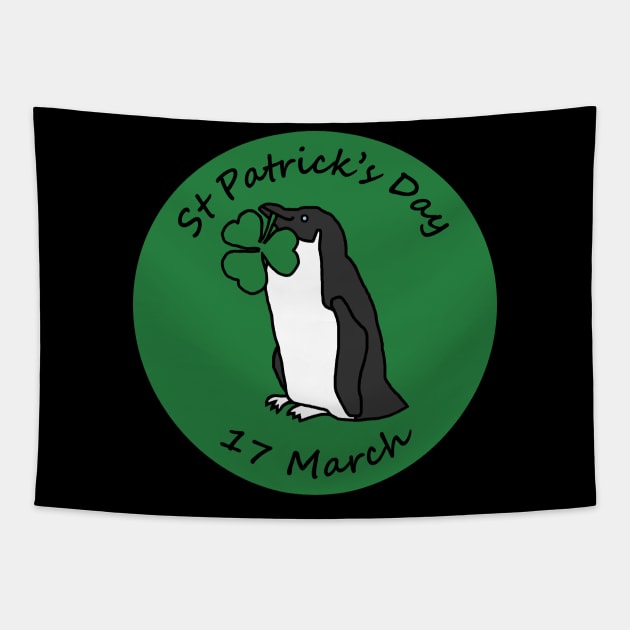 Penguin and Shamrock St Patricks Day Tapestry by ellenhenryart