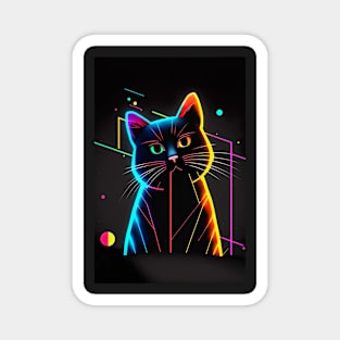 Cool Cat Portrait Neon Art Style Magnet