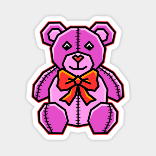 Cute Pink Teddy Grizzzly Bear with Red Ribbon Bow Tie - Think Pink - Teddy Bear Magnet