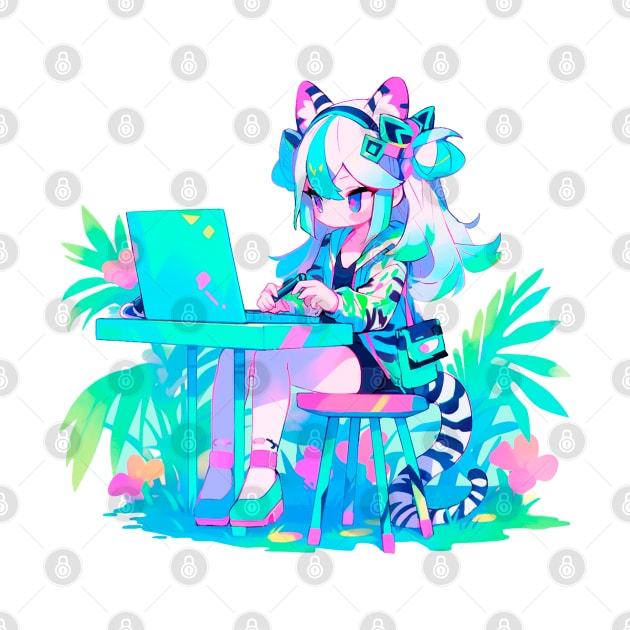 Cute zebra girl is working on a laptop by Chromatic Currents