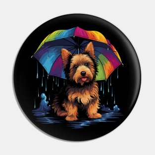 Australian Terrier Rainy Day With Umbrella Pin