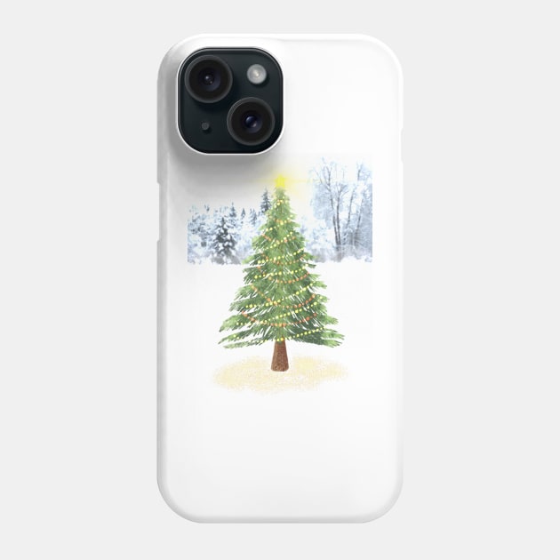 Christmas Tree in Snowy Field Phone Case by DragonpupLees