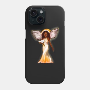 Angel with dove - Black angel of peace ! With glow, Afro hair, green eyes, Cherry pink lips and dark brown skin. Hair love ! Phone Case