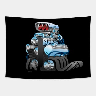 Hotrod Racing Car Engine Cartoon Illustration Tapestry