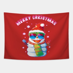 cute snowman wishing merry Christmas Tapestry