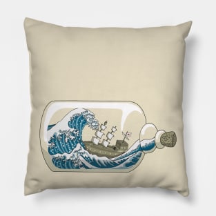 Hokusai Ship In a Bottle Pillow