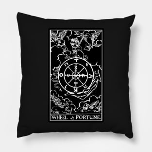 X. Wheel of Fortune Tarot Card |Obsidian and Pearl Pillow