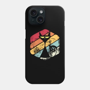 Black cat with retro sunset Phone Case