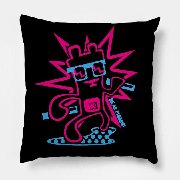 Neon Rave Bear Pillow by bearpicnic