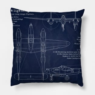 P38 Lightning Blueprint Pillow