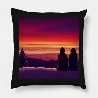 The Girls Watching the Sunset at Winter Pillow