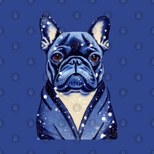 Beautiful Adorable Blue French Bulldog in Fluffy Snow Christmas French Bulldog Puppy by Mochabonk