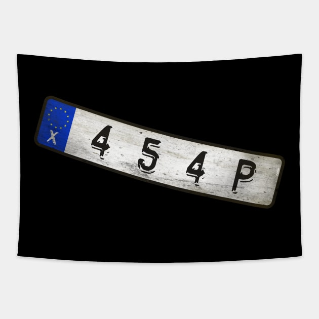 454P Car license plates Tapestry by Girladies Artshop