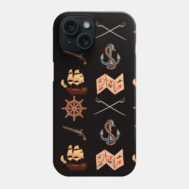 Pirate Pattern (dk background) Phone Case by Kyarwon