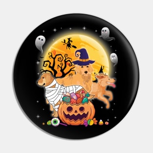 Golden Retriever Dog Mummy Witch Moon Ghosts Happy Halloween Thanksgiving Merry Christmas Day Pin