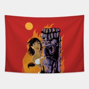 Wahine, Moon and Fire Tapestry