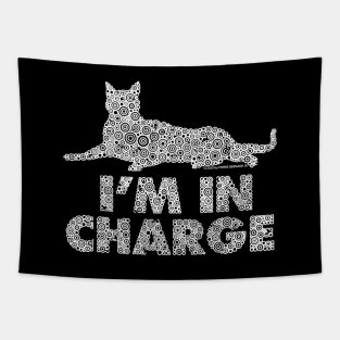 I’m In Charge White Cat Distressed Circle Design Tapestry