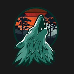 Wild Wolf Falls In Love With The Moon- Vintage Sunset T-Shirt