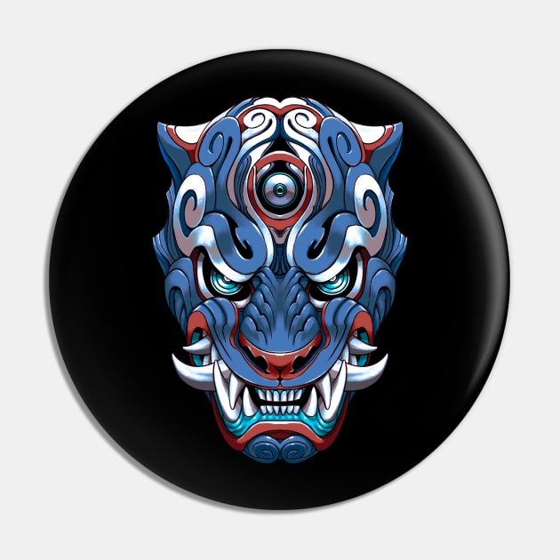 Blue Tiger Japanese mask Pin by Mang Kumis