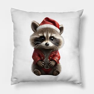 Cute Baby Raccoon Santa Pillow