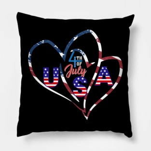 American Flag Hearts 4th of July Pillow