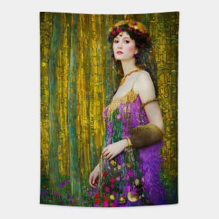 Colorful Klimpt Style Collage Portrait of Beautiful Woman Tapestry