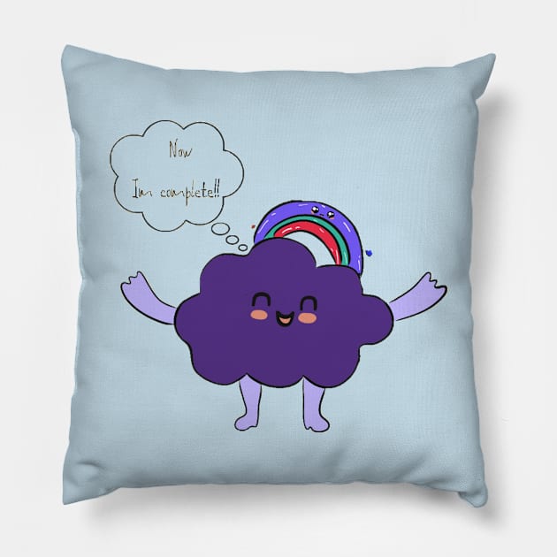 Now, Im Complete Cloud and Rainbow Sketch Pillow by Lookify