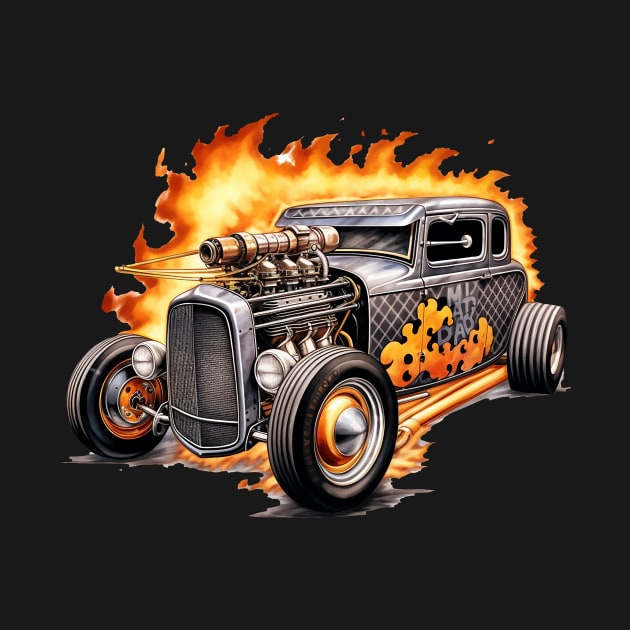 Classic Hotrod with Flames by DavidLoblaw