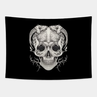 Skull head surrealist art and skull animal. Tapestry