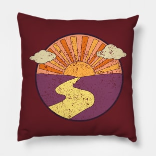 Sunset and Winding River Distressed Retro Pillow