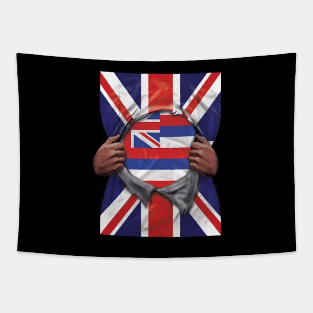 Hawaii Flag Great Britain Flag Ripped - Gift for Hawaiian From Hawaii Tapestry by Country Flags