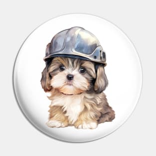 Shih Tzu Dog in Helmet Pin