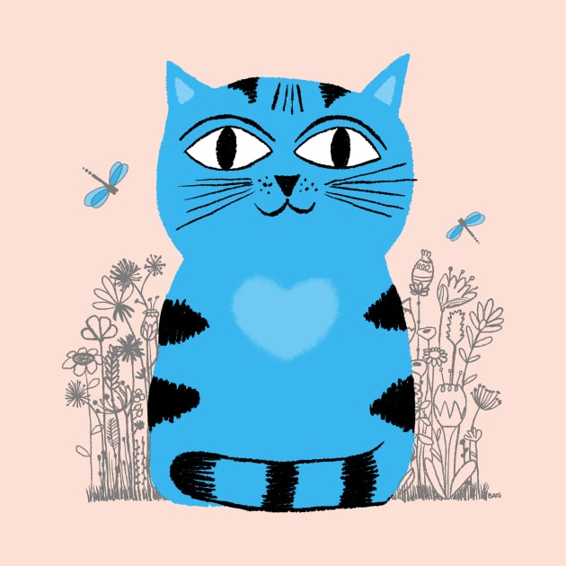 Bright Eyed Blue Kitty With Big Heart In The Garden by LittleBunnySunshine