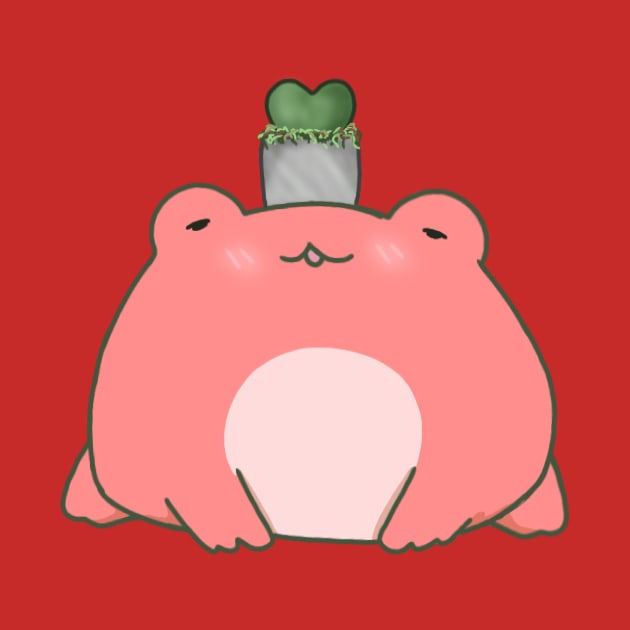 Chibi Frog With Succulent Plant (Red) by Basicallyimbored