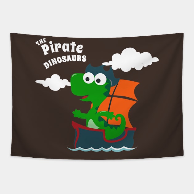 Vector illustration of dinosaur pirate on a ship at the sea Tapestry by KIDS APPAREL