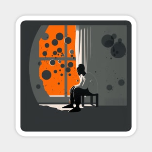 Illustration on man with depression sit-in on the chair in the room Magnet